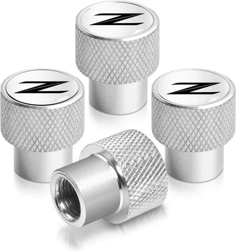 Vista 6 de iPick Image Para Nissan 370Z Z Logo en blanco sobre tapas de vástago de válvula de neumático de aluminio negro