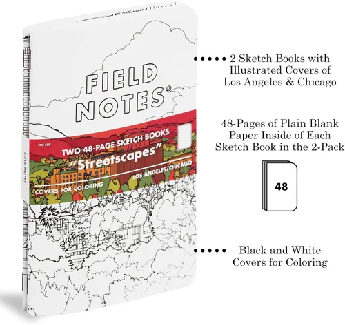 Vista 2 de Field Notes: Streetscapes Edition - Cuaderno de bocetos de 2 unidades, versión B, Los Ángeles y Chicago, libro de notas de papel en blanco con tapas