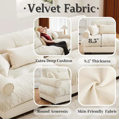Vista 3 de Otomana beige para sofá modular modular, sofá individual, asiento otomano para sofá modular convertible, sofás de terciopelo para sala de estar