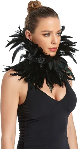 Vista 3 de Losnexiw Disfraz de bruja de cisne maléfica de plumas negras góticas para Halloween