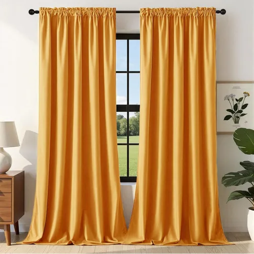 Vista 16 de Joydeco Cortinas de terciopelo negro de 72 pulgadas de largo, 2 paneles, cortinas opacas de lujo con bolsillo para barra, cortinas de ventana