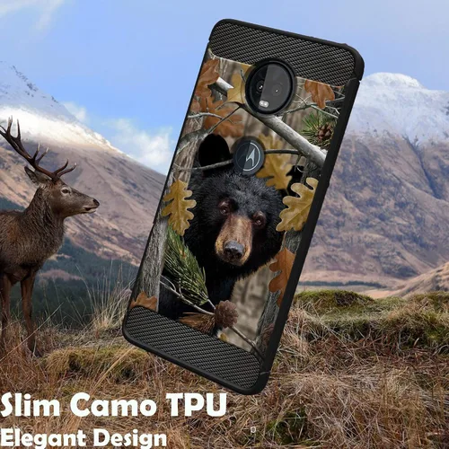 Vista 2 de CasesonDeck Bear - Funda compatible con Motorola Moto G7 Power/Moto G7 Supra, serie Hunters, delgada, sin volumen, textura de fibra de carbono