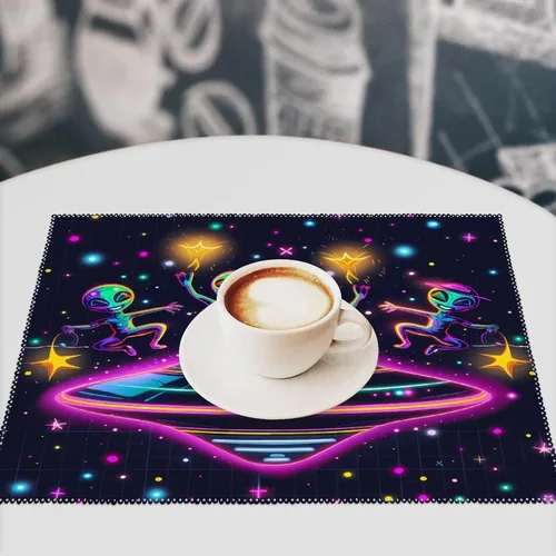 Vista 7 de Spaceship Alienes Rave - Juego de 6 manteles individuales resistentes lavables para decoración de mesa de cena y fiesta