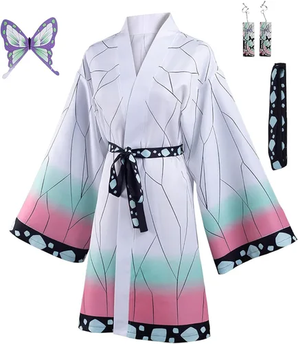 Vista 5 de Duwseal Kochou Shinobu - Conjunto de bata para cosplay, kimono, chaqueta y aretes