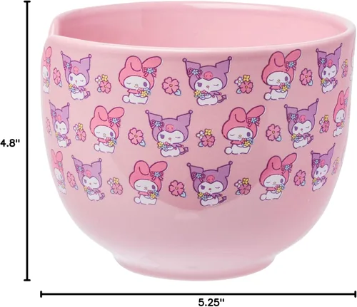 Vista 122 de Silver Buffalo Hello Kitty y sus amigos Chococat - Tazón de cerámica para ramen y arroz con palillos, patrón a cuadros, apto para microondas, 20