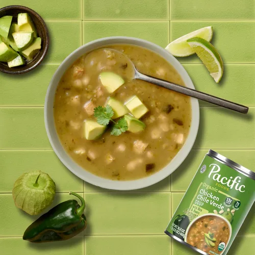 Vista 6 de Pacific Foods Sopa orgánica de pollo y chile verde con arroz y frijoles, lata de 16.3 onzas (paquete de 12)