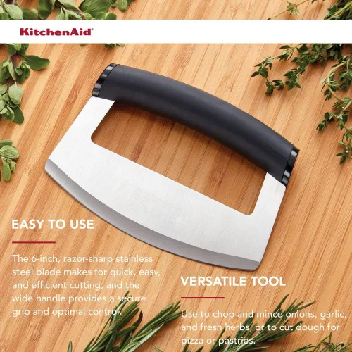 Vista 6 de KitchenAid Cuchillo Mezzaluna con hoja curvada de acero inoxidable con mango ergonómico, 6 pulgadas, color negro