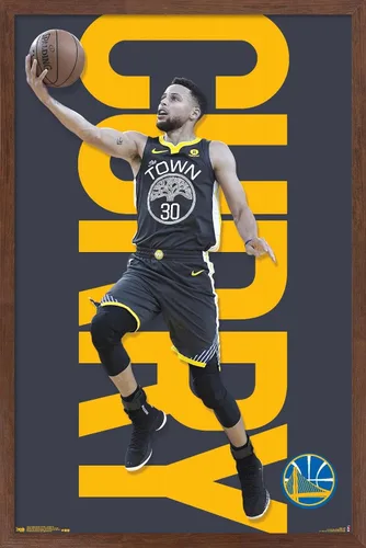 Vista 17 de Trends International NBA Golden State Warriors - Póster de pared de Stephen Curry 18, 14.725 x 22.375 pulgadas, versión enmarcada de madera
