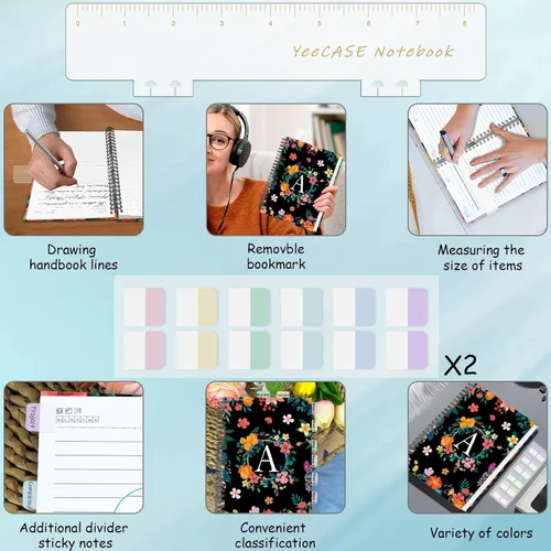 Vista 6 de Cuaderno en espiral de tapa dura de 5.7 x 8 pulgadas, 120 páginas para mujeres y hombres, cuadernos A5 con rayas universitarias, bonito diario