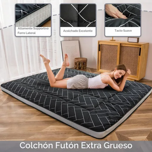 Vista 5 de MAXYOYO Colchón de futón, colchón japonés de piso plegable para dormir Negro(Black Geometry)
