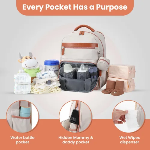 Vista 5 de Bolsa de pañales para bebé con cambiador, mochila impermeable para madres y papás, cambiador de pañales portátil, bolsas de pañales de gran