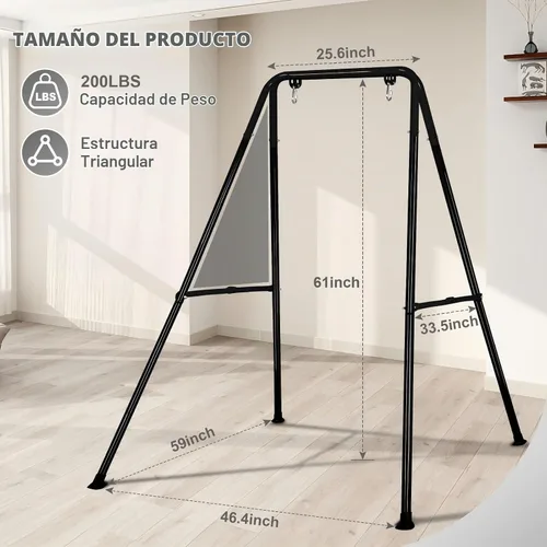 Vista 2 de Soporte de columpio para bebé, marco de columpio plegable para bebé, juego de columpio de metal resistente con marco en A para la mayoría