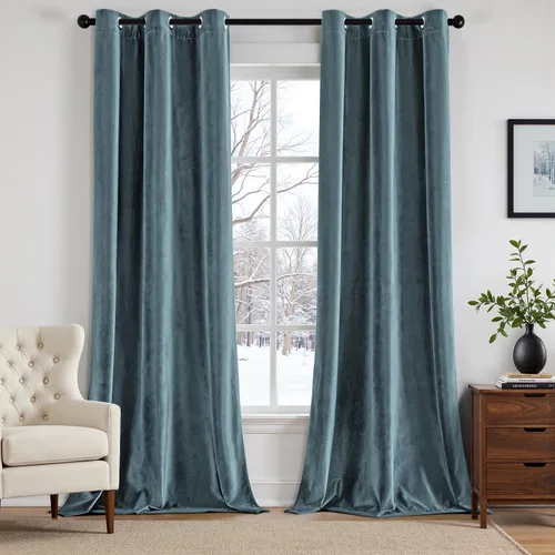 Vista 71 de ANRODUO Cortinas de terciopelo beige de 45 pulgadas de largo, opacas con aislamiento térmico insonorizado, cortinas de privacidad para oscurecer