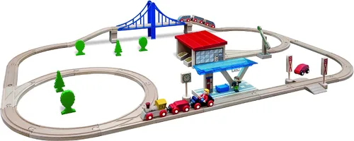 Vista 2 de Eichhorn - Juego de tren de madera grande (58 piezas), color marrón
