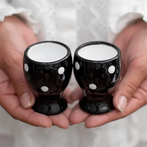 Vista 5 de City to Cottage Juego de 2 portavasos de cerámica para huevos, tazas suaves para huevos hervidos, soportes para huevos duros, taza para servir