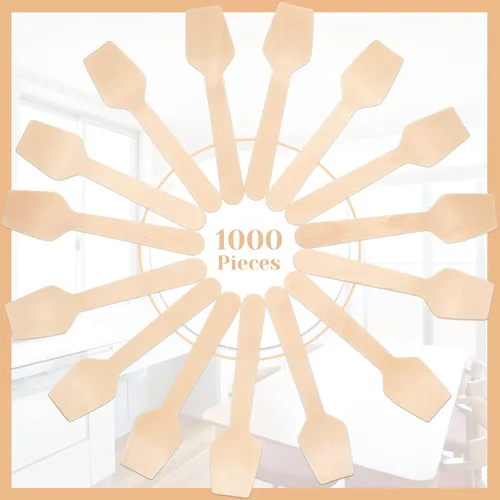 Vista 2 de Sieral Paquete de 1000 mini cucharas de madera desechables de 3.74 pulgadas, cucharas de helado para degustar yogur, helado, postre