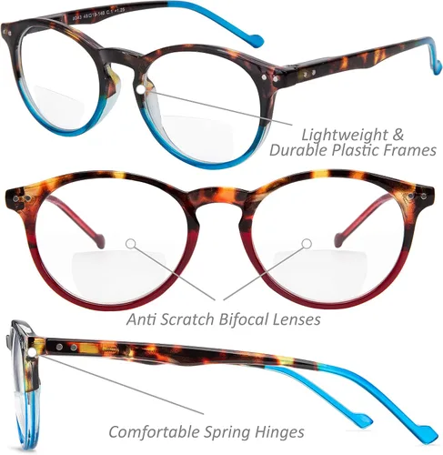 Vista 2 de Yogo Vision Bifocal Reading Glasses 2 Pack Plastic Keyhole Spring Hinge Frames Bifocal Readers for Men and Women