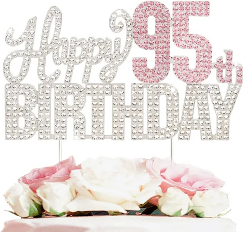Vista 29 de Decoración de pastel de diamantes de imitación rosa y plateado con texto en inglés "Cheers to 11 Years Old Eleven Bday" de metal brillante