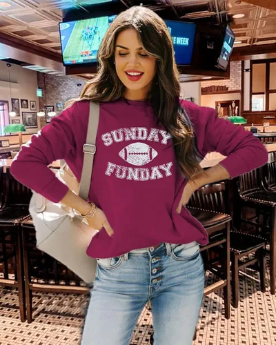 Vista 2 de FLOYU Sudadera Sunday Funday para mujer linda sudadera con gráfico de fútbol para fin de semana camiseta casual de temporada de fútbol