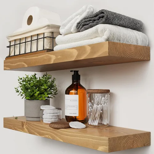 Vista 32 de Estantes flotantes de madera maciza para pared de 12 pulgadas, color negro