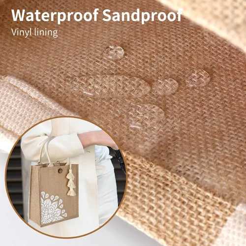 Vista 5 de itgowisa Bolsas de playa para mujer, lindas bolsas de yute reutilizables a la moda para playa, compras, viajes, regalo (grande y pequeña)