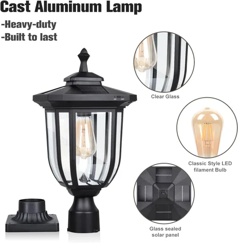 Vista 2 de ST4322Q1 - Luz solar para poste al aire libre, lámpara solar de anochecer a amanecer, luz de poste de aluminio impermeable con montaje en muelle