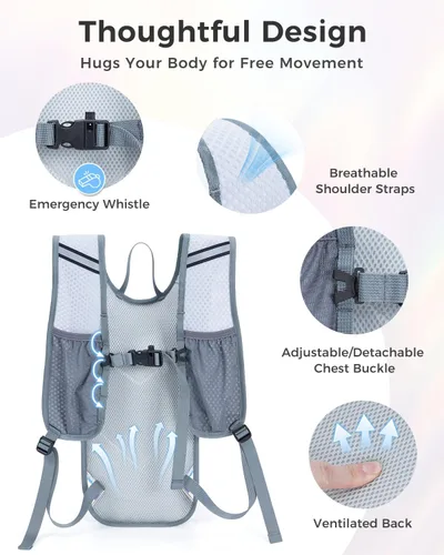Vista 7 de Blue Quartz Rave Hydration Backpack, Reflective Hiking Pack with 2L Water Bladder & Phone Pocket, Hydro Pack with Insulated Compartment for Festival