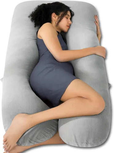 Vista 12 de QUEEN ROSE - Almohadas corporales refrescantes para embarazo, sedosas, en forma de U, tamaño de 55 pulgadas, para dormir, alivio del dolor de Azul