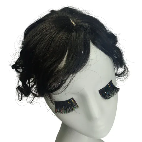 Vista 6 de Anemone Toppers humanos rizados y ondulados con clip con flequillo lateral, flecos, para mujeres, pelucas para pérdida de cabello suave, cubierta