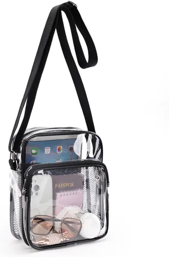Vista 14 de TINYAT Bolso cruzado transparente para eventos de estadio para mujer, con correa ancha ajustable, bolsa de hombro transparente