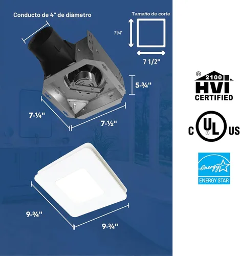 Vista 4 de Broan-NuTone Extractor de baño con luz LED – Fácil reacondicionamiento sin