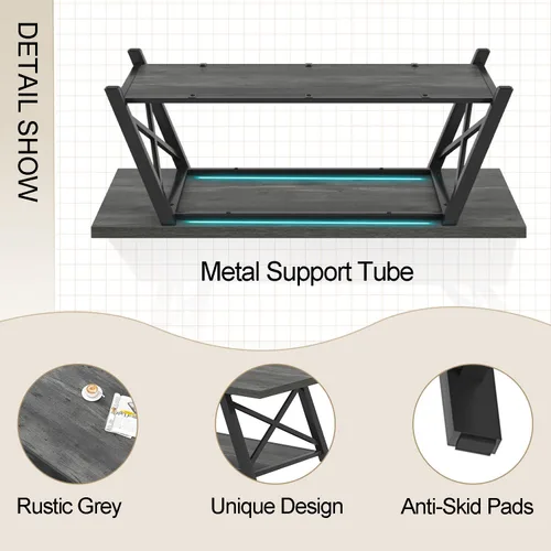 Vista 6 de EXCEFUR Mesa auxiliar, mesa central de madera industrial y metal para sala de estar, mesa de té rectangular de cóctel con estante de almacenamiento