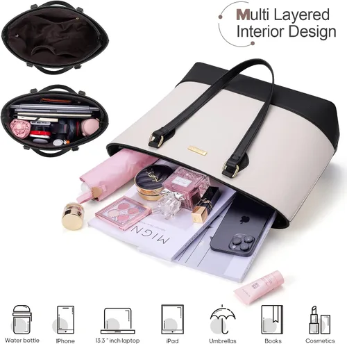 Vista 4 de Bagsure Juego de bolsos de mano, juegos de bolsos para mujer, bolsa de mano, 4 piezas, juego de bolso con bolsa de mano, bolsa de hombro, negro