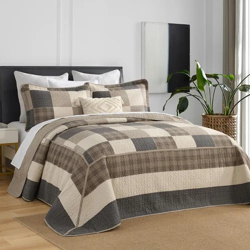 Vista 10 de Colchas ligeras tamaño King de 120x120, colcha de microfibra extra grande 100% algodón, colcha reversible con patrón botánico a rayas, juego de ropa