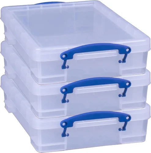Vista 11 de Really Useful Box Contenedor apilable de plástico de 4 litros con tapa a presión y asas de bloqueo de clip integradas para organización del hogar