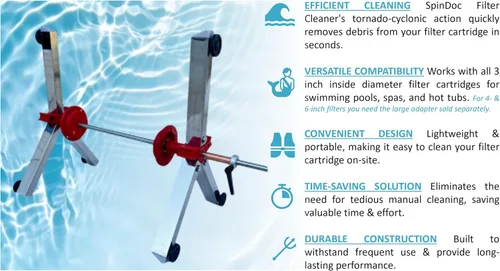Vista 5 de Estante Limpiador de Cartuchos de Filtro SpinDoc para cartuchos de piscina de 3, 4 o 6 pulgadas, Equipo de Bomba de Mantenimiento de Acción Tornado