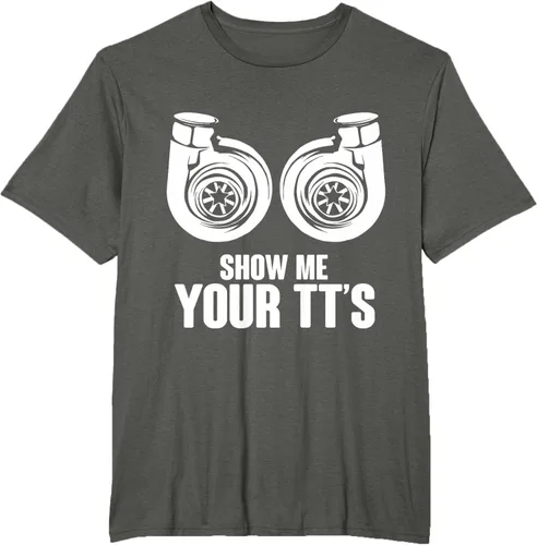 Vista 5 de Funny Show Me Your TT's Twin Turbo Car Racing Camiseta, Negro, S