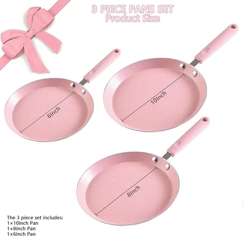 Vista 7 de JUSTUP Juego de sartenes antiadherentes, juego de 3 ollas y sartenes antiadherentes, juegos de utensilios de cocina rosa con revestimiento