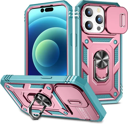 Vista 19 de Funda para iPhone 11, soporte giratorio y cubierta deslizante Verde Rosa