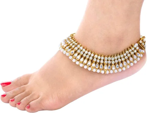 Vista 3 de Efulgenz Indian Bollywood Wedding Anklets for Women Crystal Rhinestone Faux Kundan Wedding Bridal Payal Foot Jewelry Anklet For Women