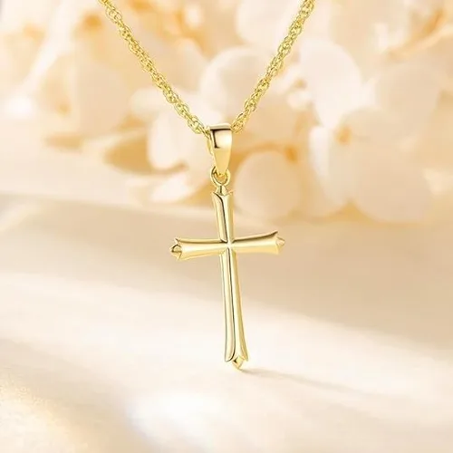 Vista 5 de SPOINT Gold Cross Necklaces for Women 14K Gold Cross Pendant Necklace 14K Gold Cross Chain Necklace for Women Communion Confirmation Baptism Gifts