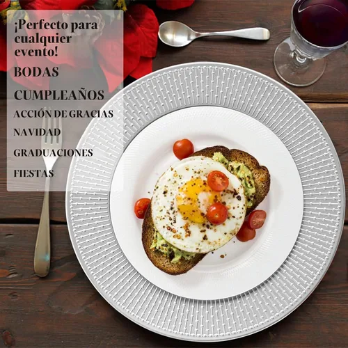 Vista 6 de DEAYOU Paquete de 12 platos de carga plateados, cargadores de cuentas de 13 pulgadas para platos de cena, platos de carga redondos reutilizables