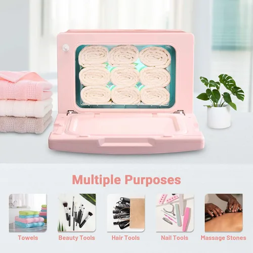 Vista 8 de BYOOTIQUE - Calentador de toallas calientes para spa, sala de uñas, pequeña máquina de vapor de toalla de peluquería rosa de 8 litros para cara