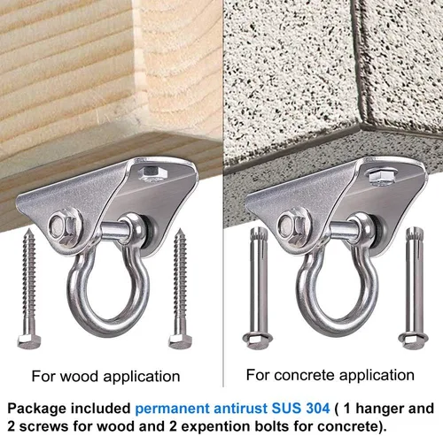 Vista 6 de SELEWARE - Ganchos de techo de acero inoxidable resistentes, 1 paquete 180° Swivel Ceiling Mount Swing Hardware for Porch Swing Set Hammock Chair