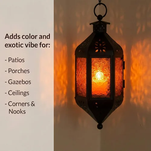 Vista 3 de Vela Lanterns Farol portavelas decorativo marroquí colgante de 11.5 pulgadas, portavelas para interiores y exteriores, para patio, porche, ramadán