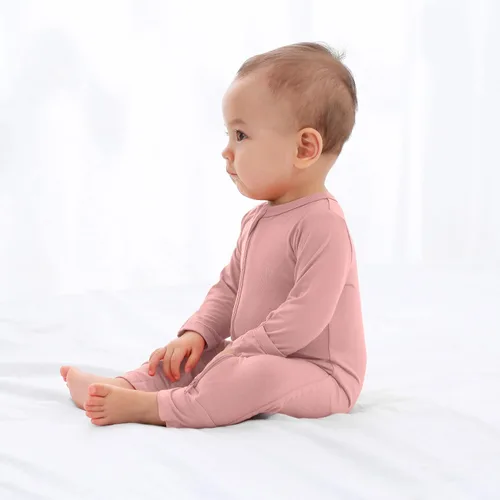 Vista 6 de GUISBY Mameluco sin pies para bebé, pijama de rayón con cremallera de 2 vías con manga larga