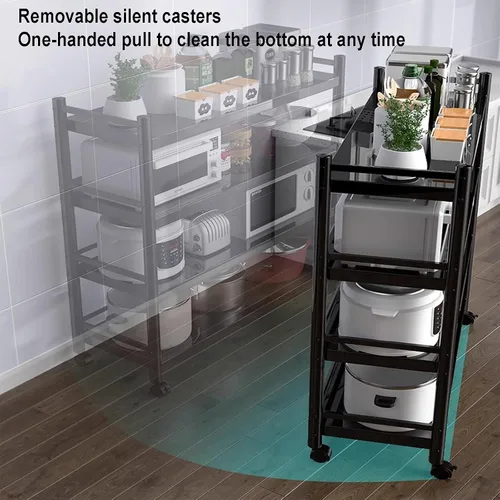 Vista 4 de Shelves Kitchen Organizer Shelf, Metal Frame Microwave Oven Stand Multifunctional Kitchen Storage Rack Inrial Vintage Style Kitchen Serving Trolley