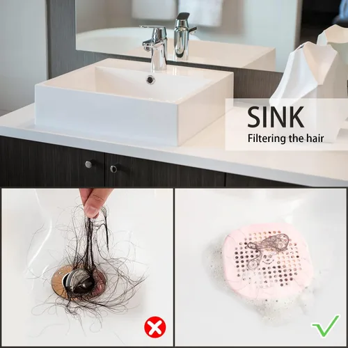 Vista 5 de Protector de silicona para cubrir drenaje de ducha, bañera, cocina, baño, recoge restos de cabello, paquete de 2, color negro