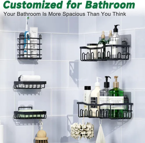 Vista 3 de Organizador de Ducha Paquete de 5 A Prueba de Óxido Acero Inoxidable Organizadores de Baño Con Gran Capacidad, Estantes Sin Perforación, Organizador