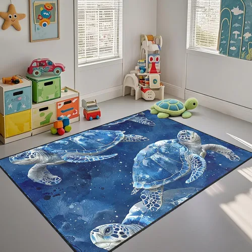 Vista 12 de Alfombra de tortuga marina con estampado de animales marinos y animales marinos, alfombra con estampado de tortugas marinas, para niños y niñas